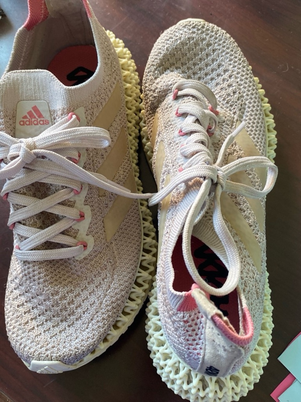 adidas Women’s Beige Knit Sneakers with lavender/ pink Accents